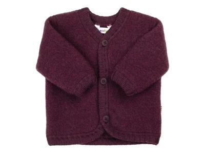 Joha cardigan i blommefarvet børstet merinould med knapper foran  